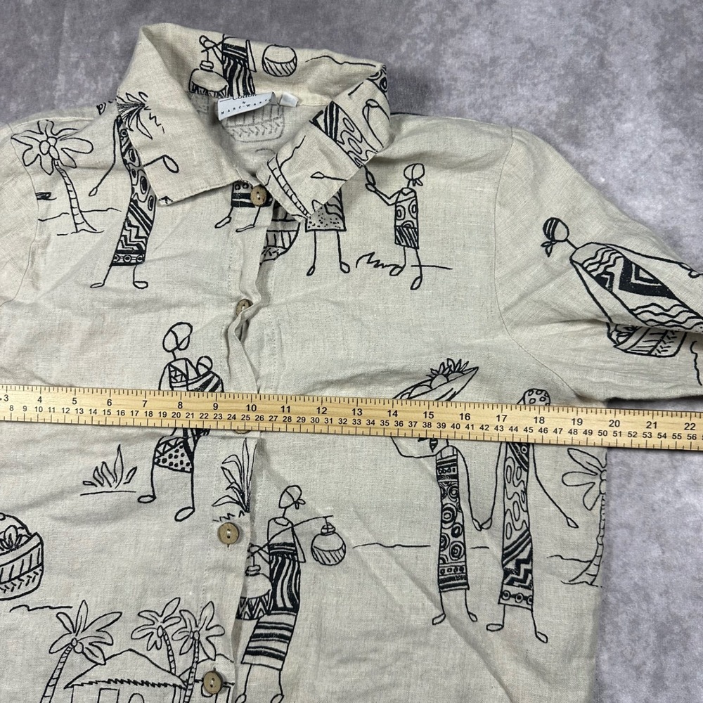 Vintage Hot Cotton Marc Ware Womens Small Beige Linen African Village Button Up - Picture 6 of 7
